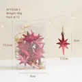 Set of 12 burgundy matte star ornaments with golden strings for Christmas tree decoration - Wine Red Octagonal Star / 12pcs