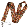 Floral print lanyard with vintage brown base and silver metal lobster clasp attachment - KP204-4 Dark Brown Floral Lanyard