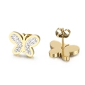Elegant gold butterfly stud earrings with sparkling crystals and metal butterfly backings - Gold Butterfly Stud Earrings (KE109003-KFC)