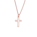 Détail macro du pendentif croix évidée en or rose avec chaîne en acier inoxydable - Or rose