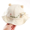 Cute baby fisherman sun hat in off-white cotton with 3D plush cat and meow embroidery - 8 Months-3 Years (46-50cm) / 26 Yellow (Cat Style)