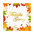 Happy Thanksgiving greeting card with golden text, autumn pumpkins and maple leaves - Pumpkin Napkins