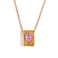 Quadratische 18K vergoldete Halskette mit rosa Herzzirkon und strahlendem Sonnenmuster - Rosa Zirkon