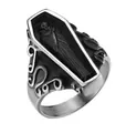 Gothic Ring aus Edelstahl in Sargform mit fein geschnitztem Skelett-Design - US 13 / Silber Schwarz