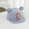 Close-up of light blue baby cap featuring 3D bear doll and cute bear ears detail - 48cm (6 Months-2 Years) / Blue - Bear