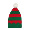 Adult Christmas knit elf beanie with red and green stripes and a white pompom - Adult / Triangle Striped