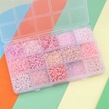 Pink glass seed beads and tube beads DIY craft kit in a 15-compartment storage box - Pink Series
