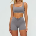 Set yoga da donna grigio scuro a due pezzi con pantaloncini a V e reggiseno sportivo - Taglia S / Top E Pantaloni / Top + Pantaloncini / Grigio Scuro