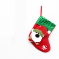 Red felt Christmas stocking featuring a 3D plush white bear and green sequin cuff - Sequin Small Stocking (Bear Style)