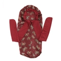 Macro detail of wine red satin bonnet featuring golden butterfly prints and long straps - One Size / Wine Red Long Tube Ribbon
