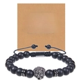 Detail of matte black stone bead bracelet with silver lion head and grandson gift card - To My Grandson