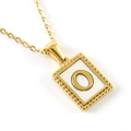 18K gold plated stainless steel necklace with shell inlay rectangular letter O pendant - Letter O (Includes Chain)