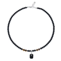Collana di perle con ciondolo a gemma rettangolare nera e pietre occhio di tigre marroni - Stile Occhio di Tigre
