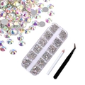 Kit strass AB pour nail art 12 boîtes avec stylo sélecteur et pince pour décoration - Ensemble Diamant AB avec Stylo à Pointiller & Pincette