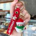 Portachiavi natalizio pupazzo di neve 3D con cinturino in silicone rosso e anello d'oro - Verde (Pupazzo di neve di Natale)