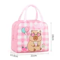 Pink checkered insulated lunch bag with cute cartoon capybara and strawberry prints - Pink Balloon Guinea Pig