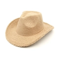 Khaki sherpa lamb wool cowboy hat featuring a classic curved brim and soft textured finish - M (56-58cm) / Khaki