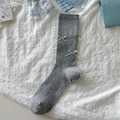 Gray ribbed mid-calf socks with white ribbon bows in a stylish balletcore aesthetic - One Size / Mini Bow Grey