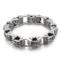 Vintage silver-tone X-link stainless steel bracelet with ornate floral engravings for men - Silver