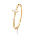 Detailed close-up of golden minimalist ring featuring marquise and round cut crystals - Marquis Round Double Stone