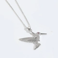 Elegant hummingbird necklace in silver finish with red ruby eye and sparkling crystals - Hummingbird / Silver