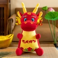 Peluche drago dello zodiaco cinese rosso con ricami tradizionali e corna dorate. - Tessuto Super Morbido - Rosso / 16cm