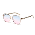 Occhiali da sole retrò con aste a catena in oro rosa e lenti sfumate blu-rosa - Blu e Rosa