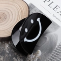 Glänzende schwarze Acryl-Haarklammer mit minimalistischem weißen Smiley-Druck - Schwarzes Smiley-Gesicht (D2-4-15)