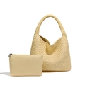 Handwoven cream hobo bag and small zipper pouch set with signature textured weave - Jelly Yellow