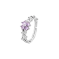 Adjustable S925 silver ring with purple zircon clover and vine band detail - Purple Zirconia Clover