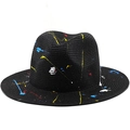 Dettaglio cappello fedora di paglia nera con schizzi di vernice graffiti colorati e trama - M(56-58cm) / Nero