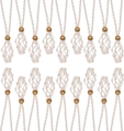 Set of 16 handmade beige cotton net necklace cords with wooden beads for crystals - Off White