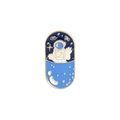 Capsule shaped space enamel pin featuring a waving astronaut and golden stars - Astronaut Capsule