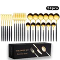 24-piece black and gold stainless steel cutlery set with matching gift box - 24-Piece Set / Black Gold
