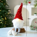 50cm glowing Christmas gnome with red sequin hat and white beard on a wooden base - Sitting Long Leg Glowing Style / Red Long Leg Gnome A