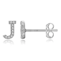 Sparkling S925 sterling silver stud earring featuring a diamond-set letter J design - Silver J