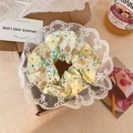 Gele bloemenprint scrunchie met witte kant voor een elegante haarstijl bij vrouwen - 6# Eiertaartsaus