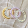 Set di 4 elastici a spirale color pastello in giallo, rosa e bianco opaco su seta - 4# Mix Spirale Giallo/Viola (Sacchetto da 4 pezzi)