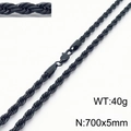 Black twist rope titanium steel necklace with lobster clasp, 700x5mm size and 40g weight - 700mm x 5mm (KN231972-Z)