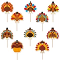 Set de 9 adornos de pavo para cupcakes de Acción de Gracias con plumas de colores y calabaza - 10Piezas Adornos de Pastel de Pavo Pequeños