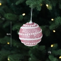 Palla di Natale in schiuma rosa con paillettes e perle bianche appesa all'albero - Palla Filettata Rosa