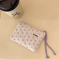 Mini floral quilted cotton coin purse with pink flowers and a purple rope zipper pull - Beige Floral