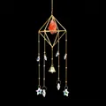 Golden geometric moon sun catcher with natural red jasper stone and star prisms - 3cm Red Jasper Wind Chime Pendant