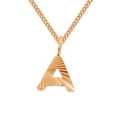 Gold plated 2mm Cuban chain necklace featuring a sunray textured letter A pendant - A-Rose Gold