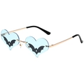 Light blue heart shaped rimless sunglasses with black bat design and gold metal frames - Gold Frame Light Blue Lens