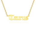 Collar Tauro dorado con letras góticas y cadena de acero inoxidable para mujer - Tauro / Dorado