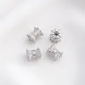 Silver bow spacer beads with clear zircon pavé and heart cutout for DIY jewelry - Style 13 / 8x7mm / White Gold