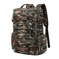 Large capacity camouflage canvas backpack with multiple pockets and leather top handle - Green Camouflage