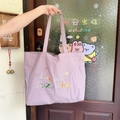 Purple canvas tote bag with Lucky Sezakka colorful embroidery and artistic star patterns - Gray Purple
