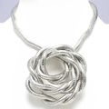 Flexible silver snake-shaped necklace with a textured woven knot design on white mannequin - 6x900mm / White Gold